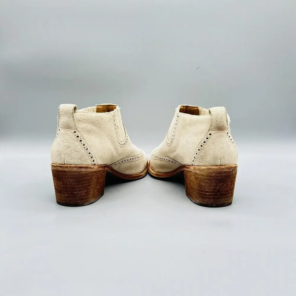 Madewell Boots Womens 8 White Suede Grayson Brogue Chelsea Ankle Block Heel